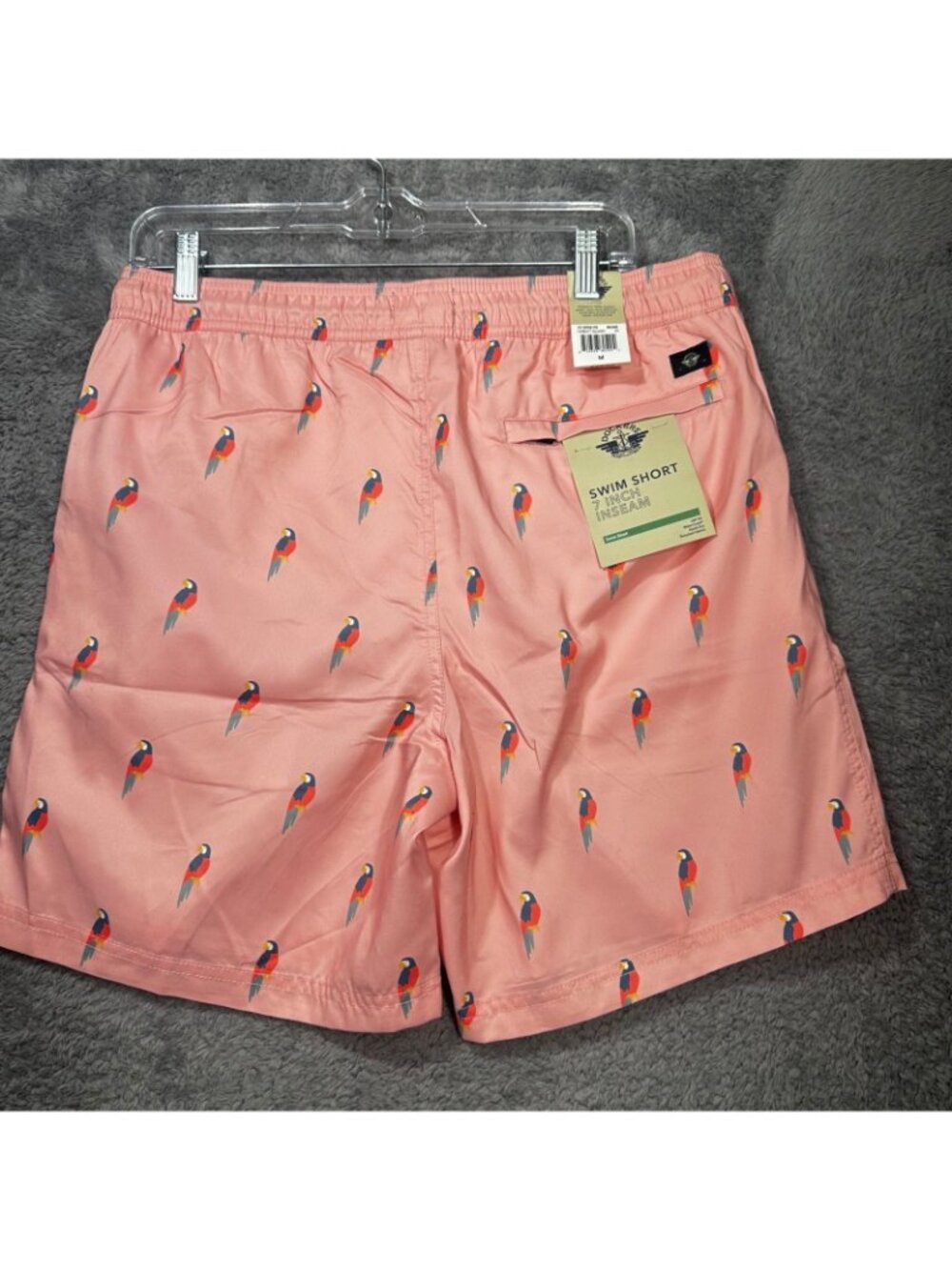 Dockers Swim Trunks Mens M Pink Parrot Print 7 Inch Inseam New $55 - Picture 8 of 8